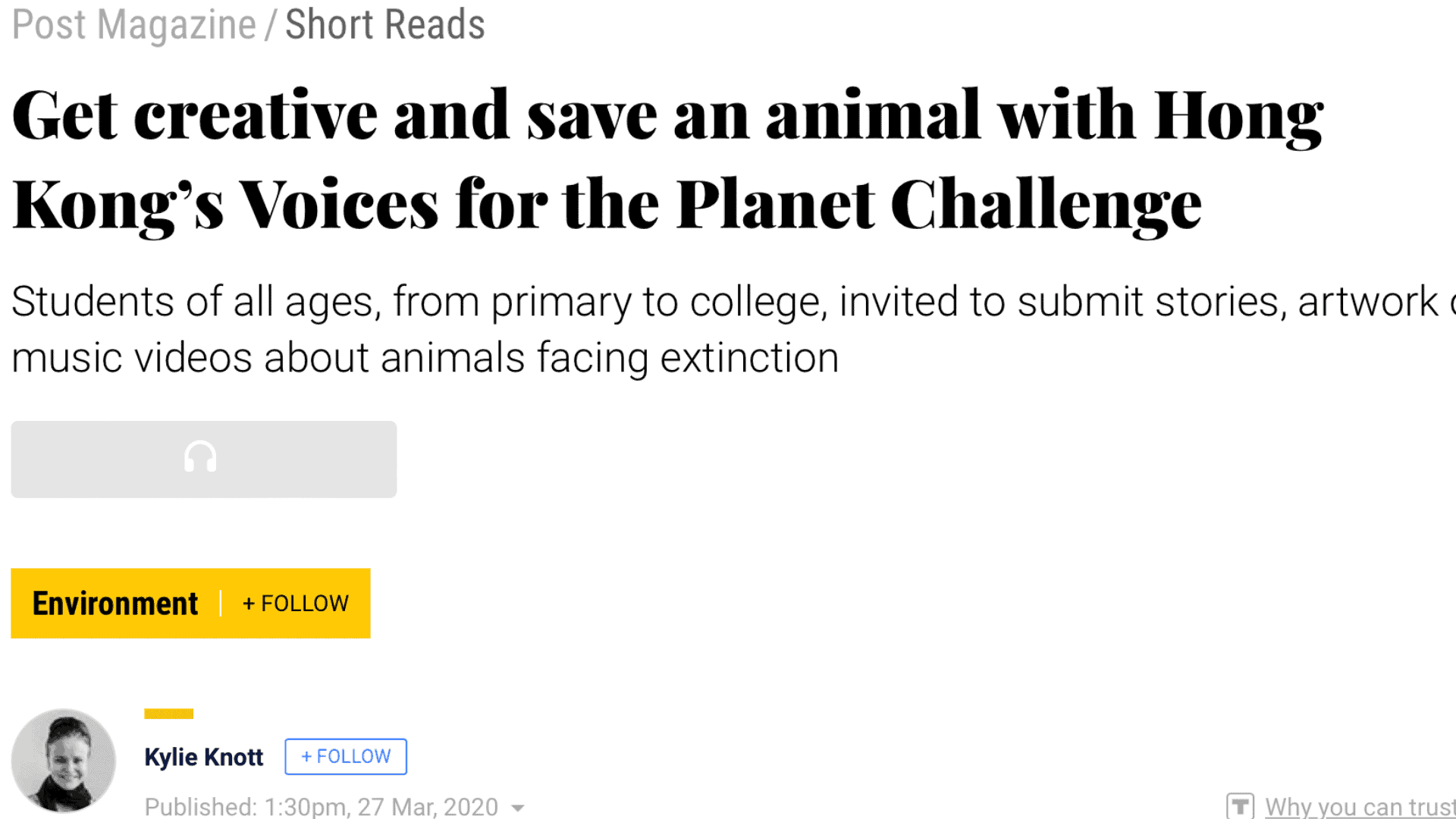 SCMP-reative and save an animal with Hong Kong’s Voices for the Planet Challenge